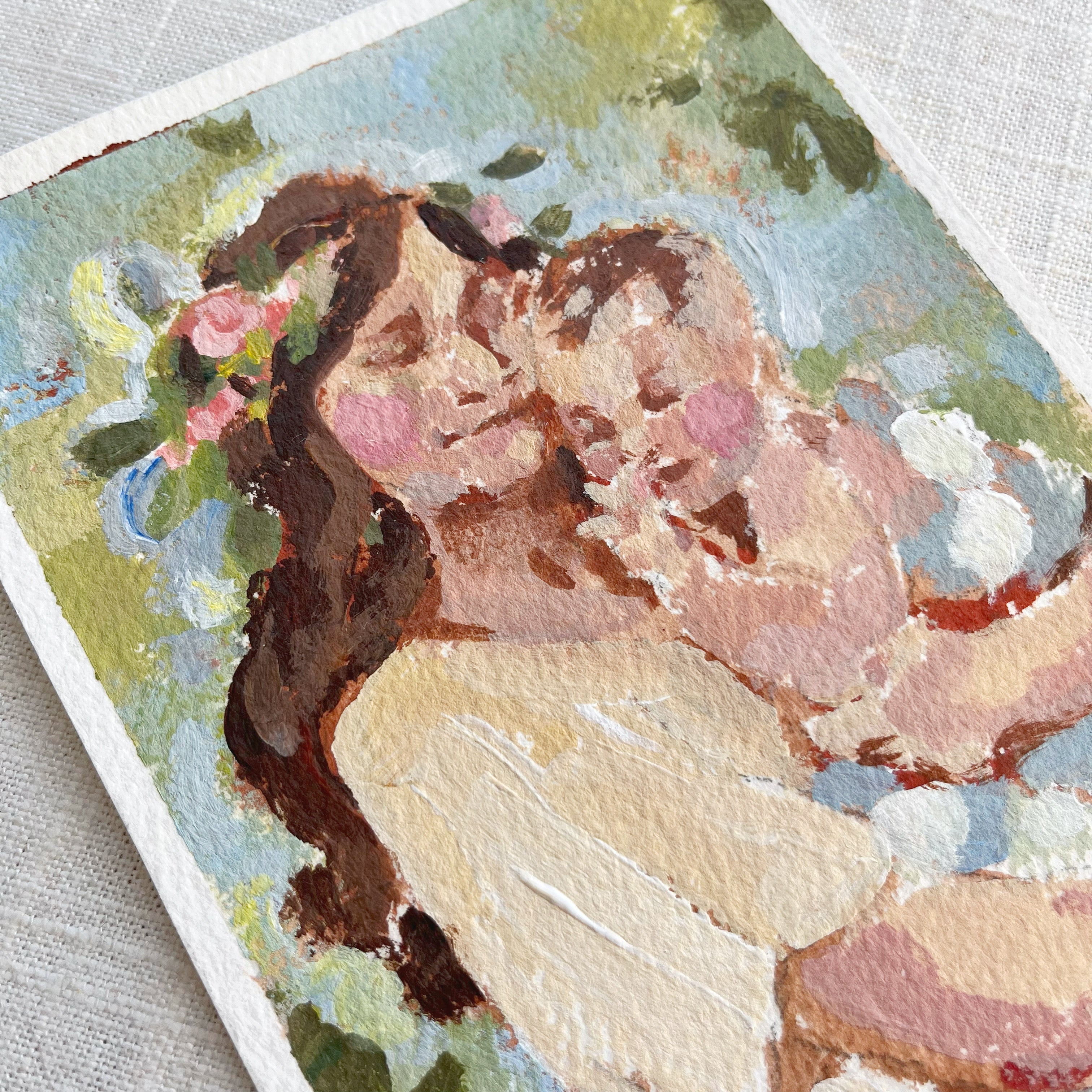 MOTHERS WARMTH ORIGINAL PAINTING 5"X7" Janelle Susan Art