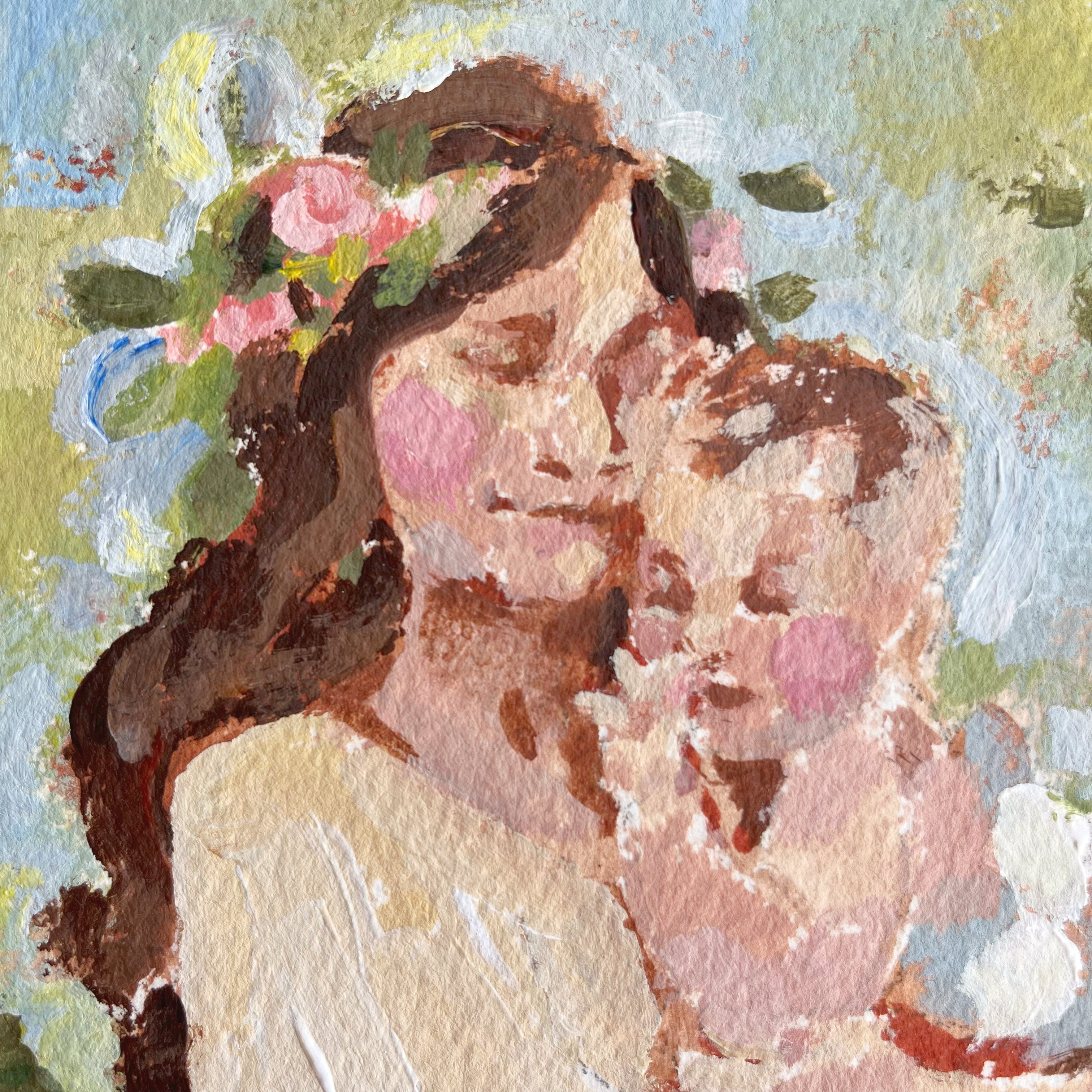 MOTHERS WARMTH ORIGINAL PAINTING 5"X7" Janelle Susan Art