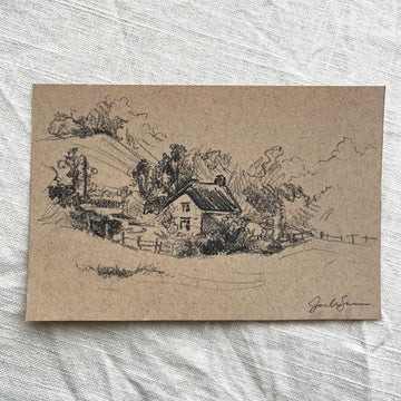 COUNTRYSIDE COTTAGE | ORIGINAL SKETCH ON TONED PAPER 4