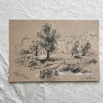 RIVERSIDE FARM | ORIGINAL SKETCH ON TONED PAPER 4