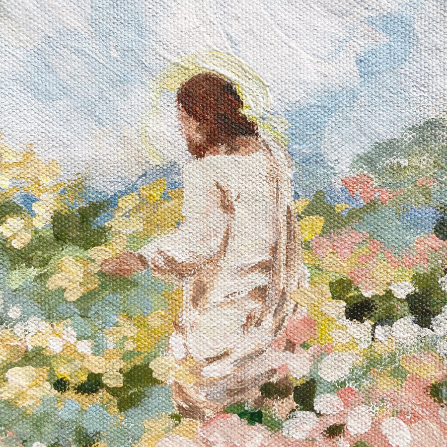 CHRIST IN PINK & YELLOW FLOWERS | ORIGINAL PAINTING 5