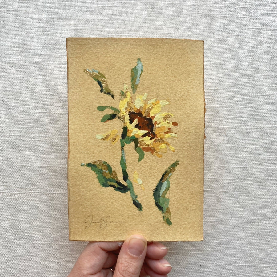 SUNFLOWER WITH GOLD ON TEA-DYED PAPER | ORIGINAL PAINTING 4