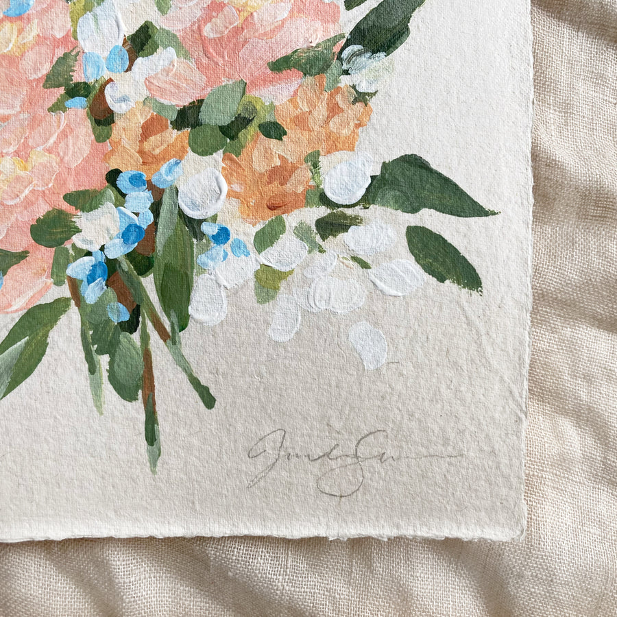 PINK AND BLUE BOUQUET | ORIGINAL PAINTING ON HANDMADE PAPER 7