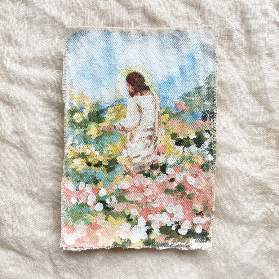 CHRIST IN PINK & YELLOW FLOWERS | ORIGINAL PAINTING 5