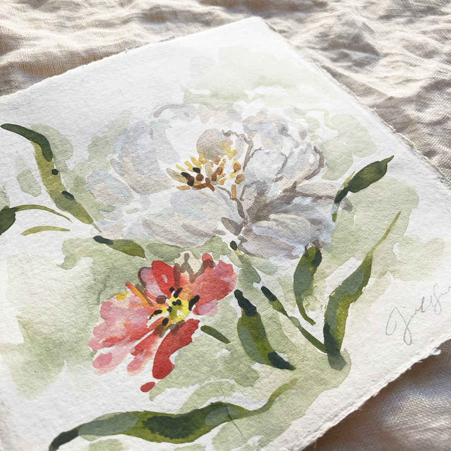 LOOSE PEONIES | ORIGINAL PAINTING ON HANDMADE PAPER 7